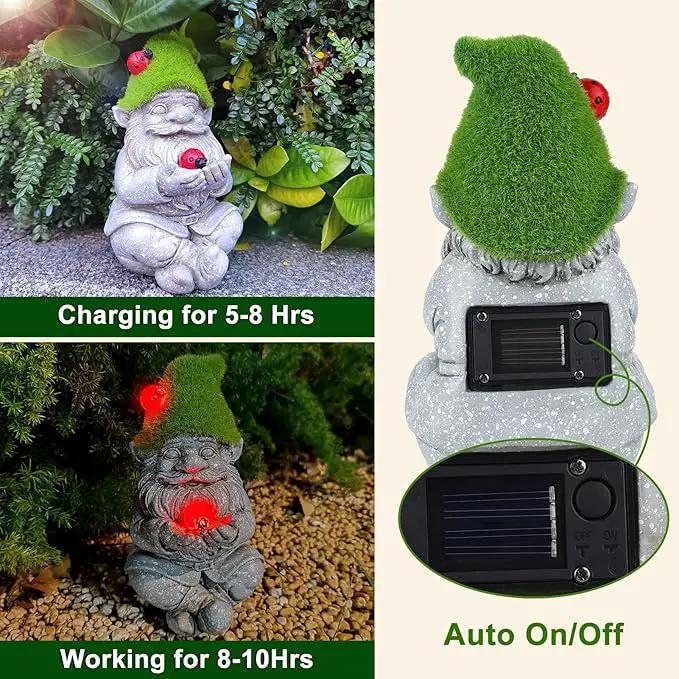 Solar Gnomes Garden Statues, Outdoor Lighted Gnome with Ladybugs Garden Decor Waterproof Figurines for Patio Porch Balcony Yard Lawn Lantern, Yard Art Decorations Gifts for Garden Patio Lawn by GreenHaven Gardens