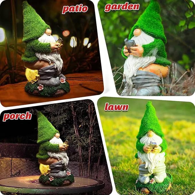 Garden Gnome Statues - Resin Gnome Figurine Sitting on Solar Crackle Glass Globe Lights, Funny Garden Gnome Ornament for Patio Yard Lawn Porch Outdoor Decor by GreenHaven Gardens