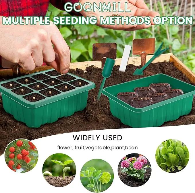Seed Starter Tray with Grow Light, 5 Packs Plant Starter Tray Seedling Starter Kit with Humidity Domes Base Indoor Greenhouse Mini Propagator Station for Seeds Growing Starting (12 Cells per Tray) by GreenHaven Gardens