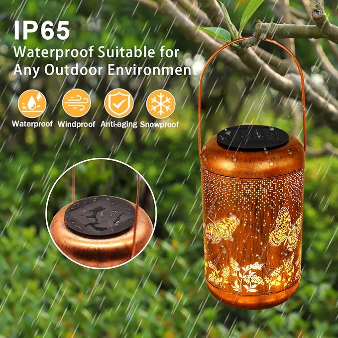 Solar Lanterns Outdoor Butterfly Hanging Lantern Lights, Gardening Gifts for Mom Women Grandma Solar Lights Waterproof LED Mode Change Metal Solar Garden Decor for Patio Yard Lawn Landscape Tabletop by GreenHaven Gardens