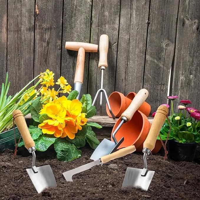 Lasnten 5 Pcs Garden Tool Set, Heavy Duty Gardening Tools with Hand Dibber, Hand Crack Weeder, Transplanter, Big Trowel, 3-Claw Cultivator for Planting Flowers, Gardening Gifts for Women and Men by GreenHaven Gardens