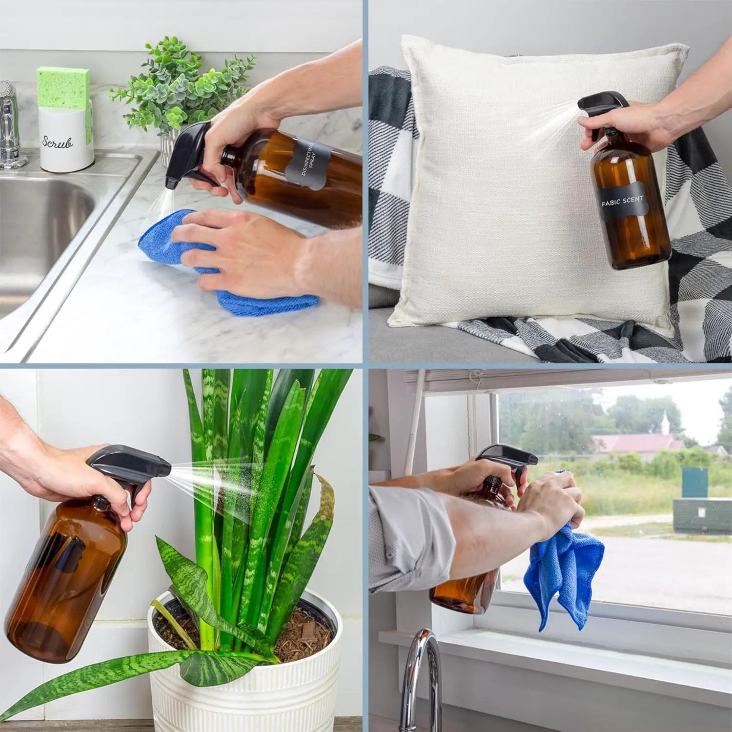 Cornucopia 32oz Amber Glass Spray Bottles (2-Pack); Brown Bottles w/ 3-Setting Trigger Sprayers; Includes Caps for Storage by GreenHaven Gardens