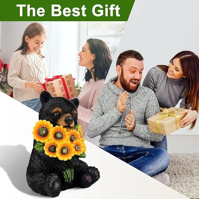 ILLUMINEW Solar Garden Lights Outdoor Statues Black Bear with Sunflowers, Sculpture Decor Mother Gifts for Women, Men or Daughter, Unique Garden Statues for Housewarming Gifts by GreenHaven Gardens