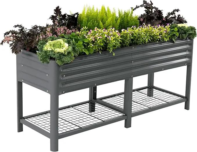 Elevated Raised Garden Bed-V Series, 2' x 6' Garden Beds with Legs & Storage Rack for Patio Porch, 1000 Lbs Weight Capacity, Outdoor Planter Boxes for Gardening Herbs Vegetables Flowers, Modern Gray by GreenHaven Gardens