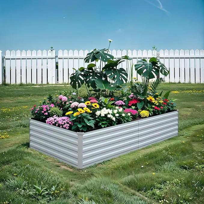 Raised Garden Bed 6x3x1.5FT - Galvanized Steel Planter for Outdoor Vegetables, Flowers, and Herbs - Tall Deep Root Box Kit with Gloves and 2 Compost Bags - Stylish Gray Design by GreenHaven Gardens
