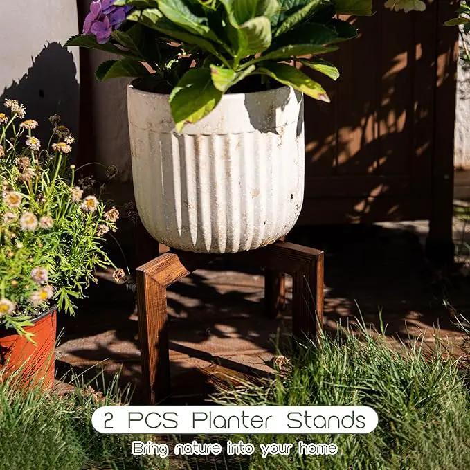 HPC DECOR 2 Pack Wood Plant Stand-Mid Century Modern Planter Stands-Wooden Flower Pot Stands Riser,Low Short Plant Stands Indoor-Modern Minimalist Wooden Stool for Plant Pot Holder, Fit 5-15 Inch Pot. by GreenHaven Gardens