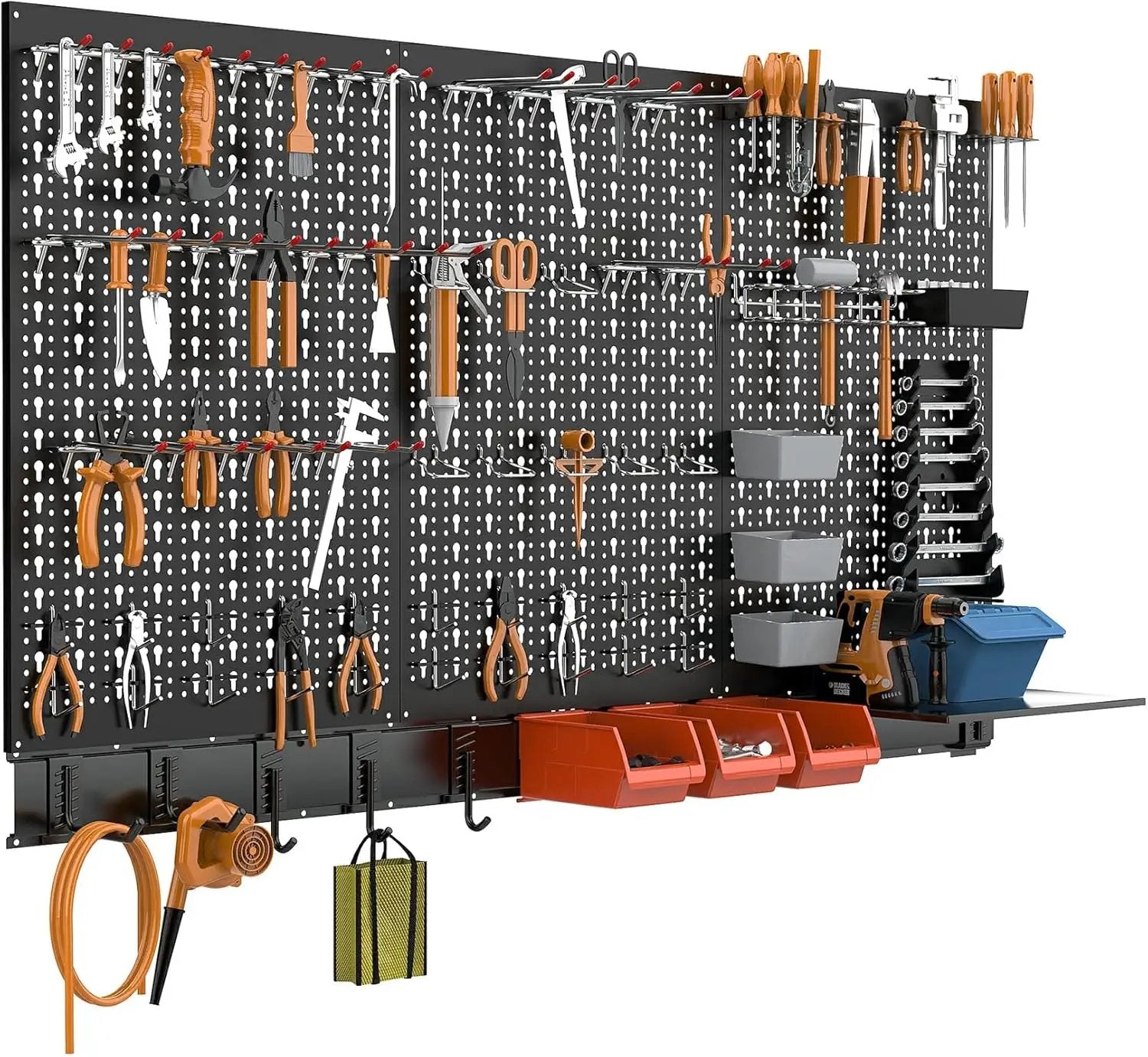 TORACK Metal Pegboard Wall Organizer System for Garage, 109PCS Pegboard Accessories Organizer Kit with Pegboard Bins, Hooks, Peg Locks, Pegboard Storage System for Workbench(Black) by GreenHaven Gardens
