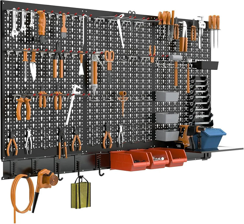 TORACK Metal Pegboard Wall Organizer System for Garage, 109PCS Pegboard Accessories Organizer Kit with Pegboard Bins, Hooks, Peg Locks, Pegboard Storage System for Workbench(Black) by GreenHaven Gardens