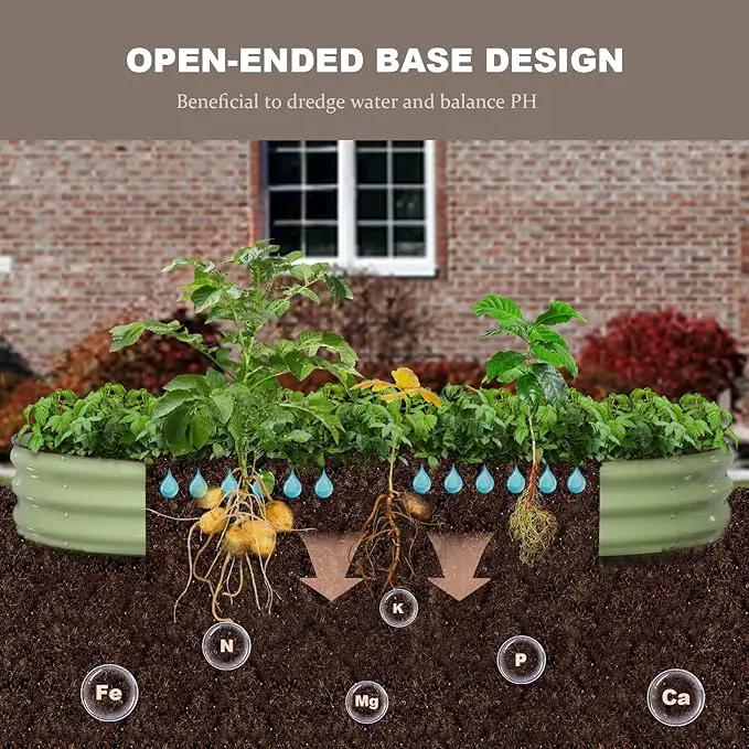 Raised Garden Bed, 8x4x1ft Galvanized Outdoor Planter Beds with Safety Edging and Gloves, Oval Metal Planter Box for Gardening Vegetables Flowers Herb by GreenHaven Gardens