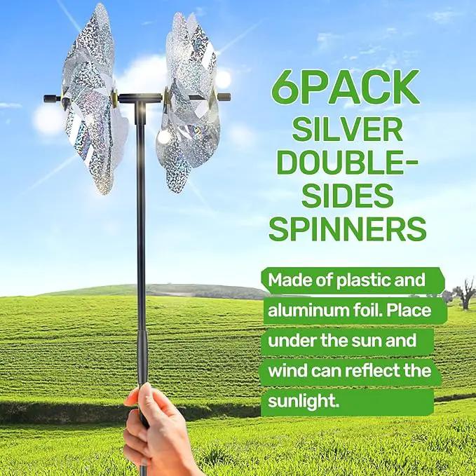 BATTIFE 6 Sets Pinwheels for Yard and Garden, Double Sides Reflective Bird Deterrent Pinwheel, Large Silver Outdoor Sparkly Wind Spinner, Pin Wheels for Lawn and Patio… by GreenHaven Gardens