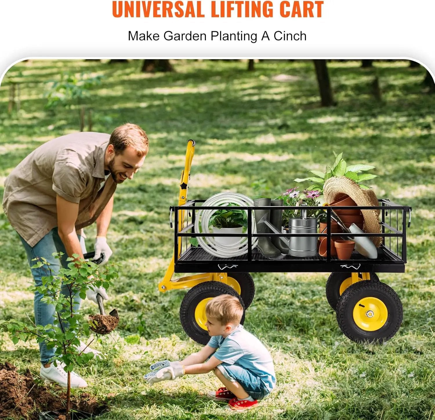 VEVOR Steel Garden Cart, Heavy Duty 1200 lbs Capacity, with Removable Mesh Sides to Convert into Flatbed, Utility Metal Wagon with 2-in-1 Handle and 13 in Tires, Perfect for Garden, Farm, Yard by GreenHaven Gardens