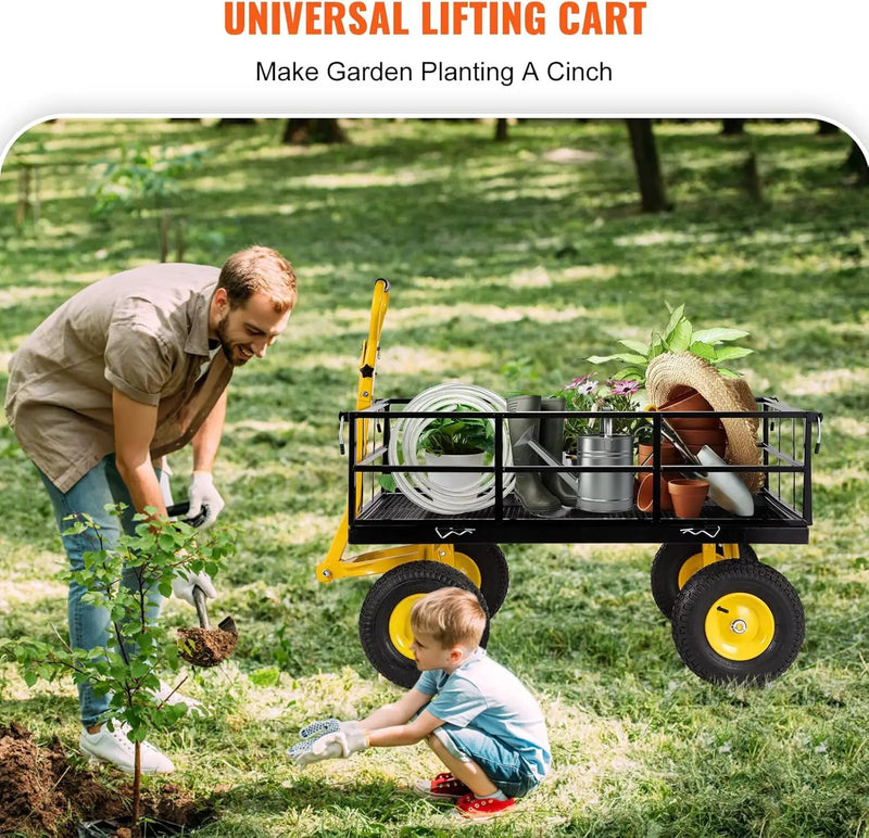 VEVOR Steel Garden Cart, Heavy Duty 1200 lbs Capacity, with Removable Mesh Sides to Convert into Flatbed, Utility Metal Wagon with 2-in-1 Handle and 13 in Tires, Perfect for Garden, Farm, Yard by GreenHaven Gardens