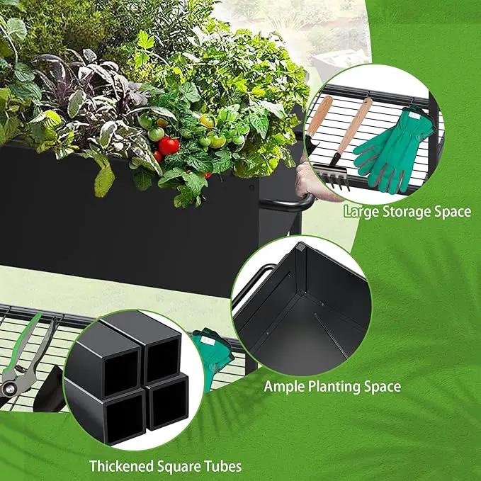 34 × 15 × 31 Inches Raised Garden Bed with Legs/Storage Shelf, Mobile Planter Box for Outdoor Plants, Elevated Garden Bed for Backyard, Balcony, Black by GreenHaven Gardens