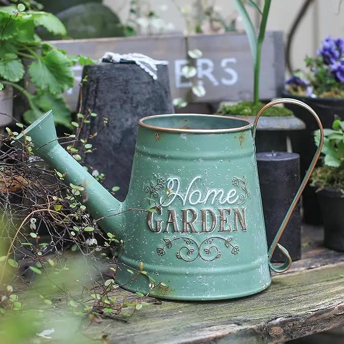 Cute Small Watering Can Indoor Plants Garden Metal Decorative Watering Cans for Outdoor Plants Bonsai Outdoor Garden Flower Decorative (Green, 1.5L, 50.7 Oz) by GreenHaven Gardens