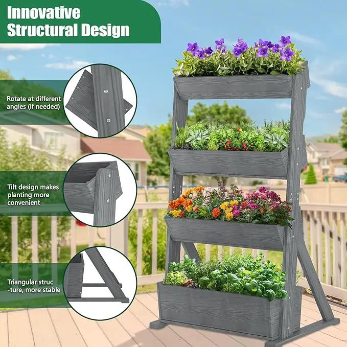 SUNYRISY 4 Tiers Vertical Raised Garden Bed Outdoor Planter Tower, Wooden Freestanding Planter Box for Planting Herbs Flowers Vegetables Backyard Patio Balcony Indoor Outdoor Gardening, Grey by GreenHaven Gardens