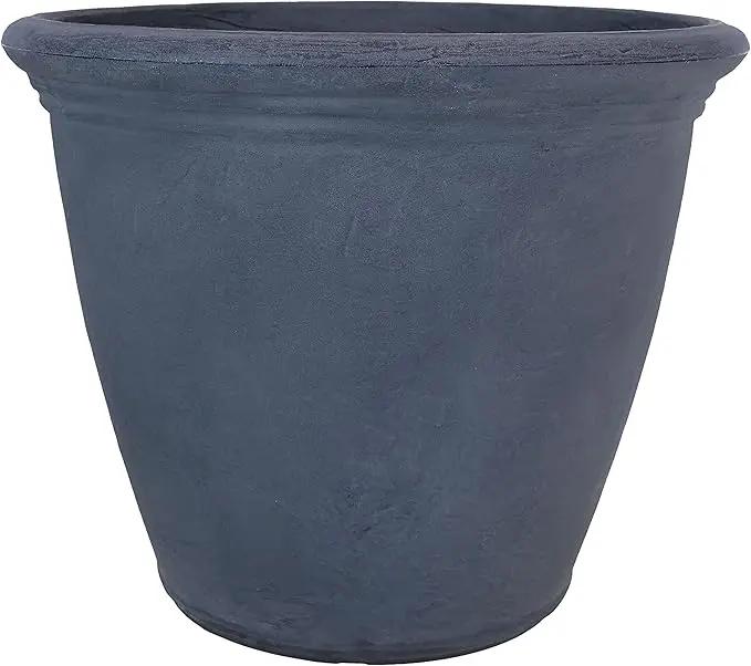 Sunnydaze 20-Inch Anjelica Large Plastic Pot for Plants - Outdoor Polyresin Round Planter with Drillable Drainage Holes - Slate - 2pk by GreenHaven Gardens