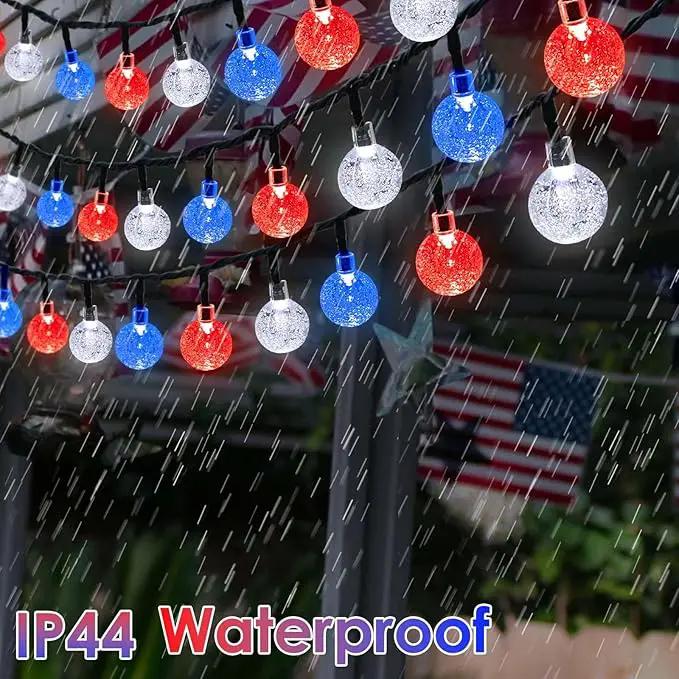 LORRYTE 2-Pack Red White and Blue Crystal Globe Solar String Lights Outdoor, 64FT 100 LED Waterproof Patriotic Lights 8 Lighting Modes for Memory Day Independence Day 4th of July Christmas by GreenHaven Gardens