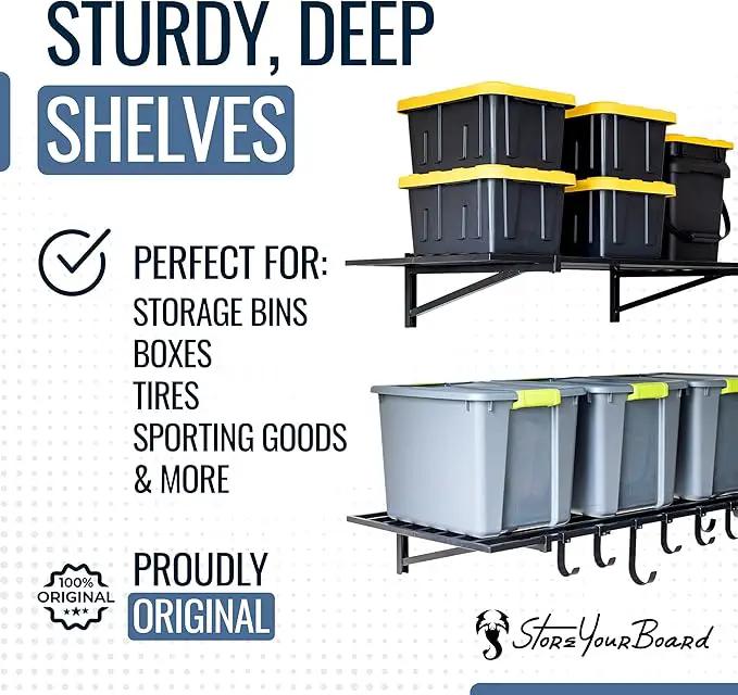 StoreYourBoard 2-Pack Heavy Duty Wall Shelves – Wall-Mounted Garage Storage Shelving and Organization for Sheds, Closets, or Utility Rooms – Holds 200 lbs, 2ft x 4ft, Black by GreenHaven Gardens