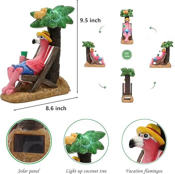 Pink Flamingos for Yard-Solar Statues Outdoor Garden Gifts - Flamingos on Beach Vacation Light up Coconut Tree for Outdoor Lawn Yard Decor by GreenHaven Gardens