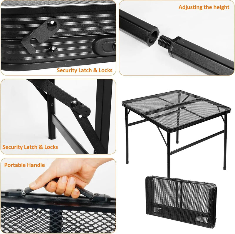 Square Folding Table, Easy for Storage, Compact and Portable Picnic Table for Grill, Outdoor Camping, Garden, Patio, Dining, BBQ, Party, Market and Card Table, 27.2 L×27.2W inches by GreenHaven Gardens