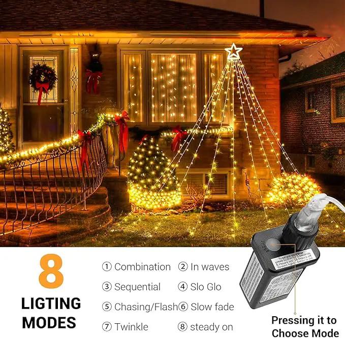 Toodour Christmas Decorations Outdoor Star Lights, 317 LED 10ft X 9 Waterfall Tree Lights with 12" Topper Star, 8 Lighting Modes Outside Christmas Lights for Yard Garden Holiday Decor (Warm White) by GreenHaven Gardens