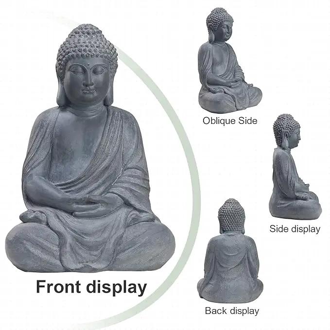 TOETOL Outdoor Buddha Large Statue Meditative Asian Zen Indoor 20” High Medium Yard Decor Magnesium Oxide Stone for Yard Garden Patio Deck Home, Dark Grey by GreenHaven Gardens