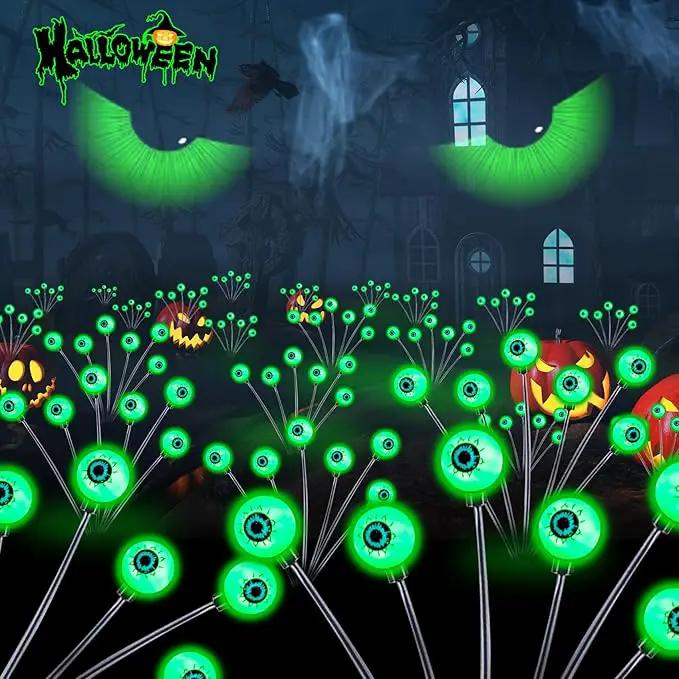 TONULAX Halloween Decorations Outdoor, 2 Pack Upgraded Solar Scary Eyeball Lights with Dual Lighting Modes, Swaying Firefly Lights, Solar Pathway Light for Yard, Garden,Yard Decor, Party (Green) by GreenHaven Gardens