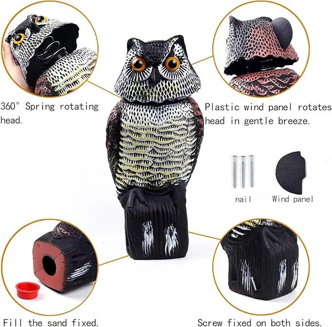 Owl Decoys to Scare Birds Away with Rotating Head,Natural Enemy Bird Deterrent Realistic Eyes & Waterproof Shape Fake Owl Scarecrow Bird Control by GreenHaven Gardens