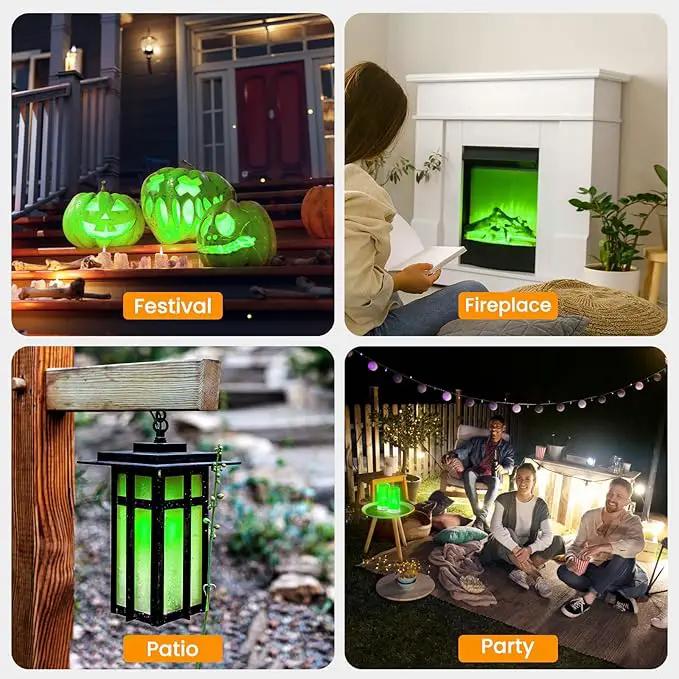 【Upgraded】 LED Flame Lights with Remote & Timer, 4-Mode Rechargeable Battery Operated Flameless Candles, Waterproof Pillar Flickering Lanterns for Room Patio Wedding Halloween Home Decor, Green by GreenHaven Gardens