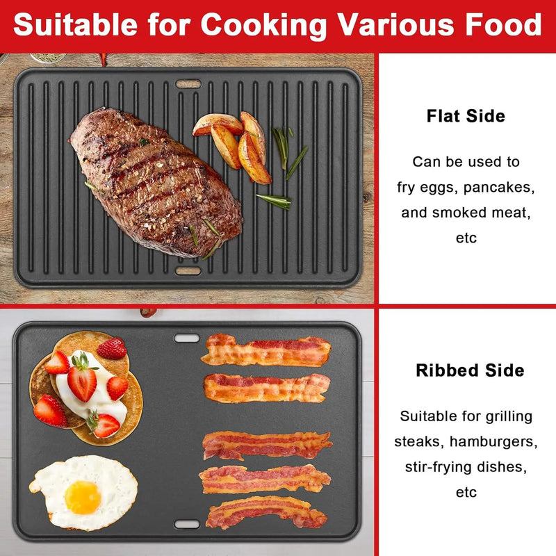 80631 Cast Iron Cooking Griddle for Weber Go-Anywhere Charcoal and Gas Grills, 16"x10" Grill Griddle Pan, Portable for Indoor Stovetop/Outdoor Camping BBQ, Replacement for Weber 70211 3634 67195 by GreenHaven Gardens