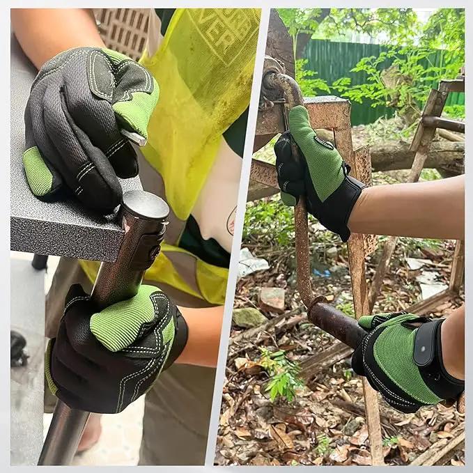 Synthetic Leather Spandex Mechanic Thorn Proof & Puncture Resistant Working Gloves with Touchscreen Support - Safety Work and Gardening Gloves for Men and Women by GreenHaven Gardens
