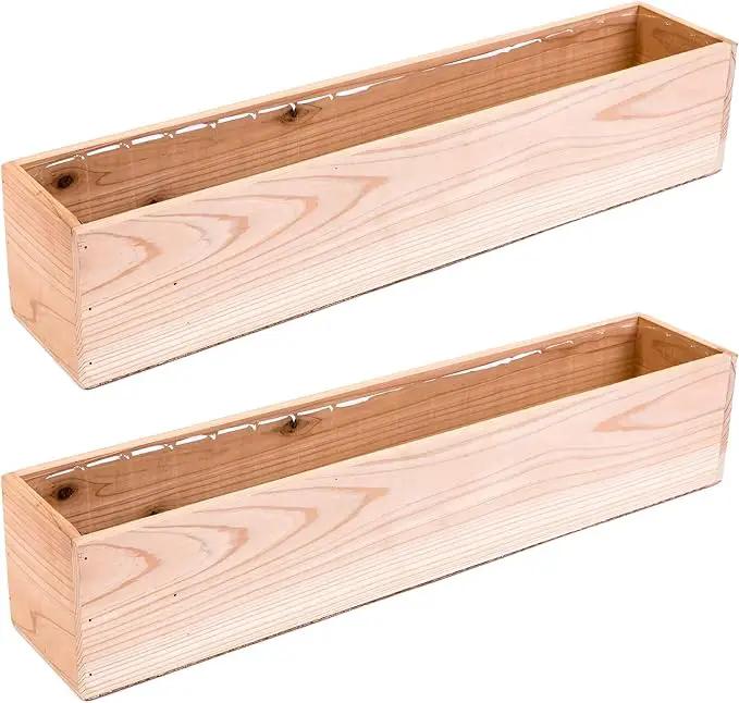 20" Rectangular Rustic Wood Planter with Plastic Liner l Rose Wood l Country Style, Home and Wedding Decorations, Garden Ornaments (20x4 Set of 2, Rose Wood) by GreenHaven Gardens