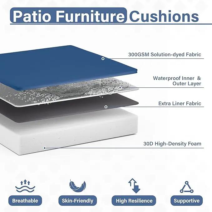 Patio Chair Cushions 17 X 16 X 3 Inch Waterproof Outdoor Seat Cushions for Patio Furniture, Outdoor Sofa Couch Pads with Ties & Handle, Set of 2, Blue by GreenHaven Gardens