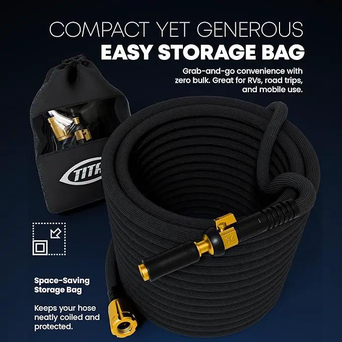 TITAN Flexible Garden Hose 10FT – Ultra Lightweight, Heavy Duty Water Hose with Brass Fittings & Jet Nozzle – Kink-Free, Non-Expanding, Durable Fabric Hose for Yard, Lawn, Car Wash, Outdoor Use by GreenHaven Gardens