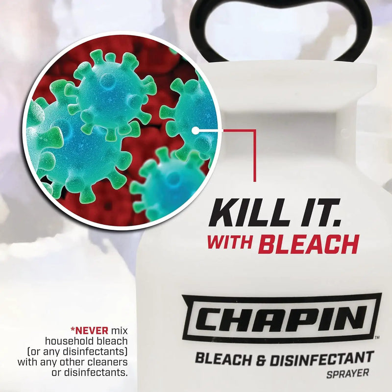 Chapin 20074: Made in The USA Disinfectant Bleach Sprayer, 1-Gallon, Adjustable Cone Nozzle, Compatible with Bleach Solutions and Fungicides, Bonus Spray Shield, Translucent White by GreenHaven Gardens