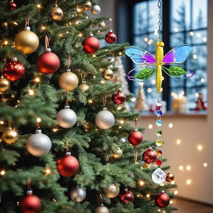Dragonfly Decor Stained Glass Suncatcher for Windows Hanging Crystal Sun Catcher Prism Rainbow Maker Pendant by GreenHaven Gardens