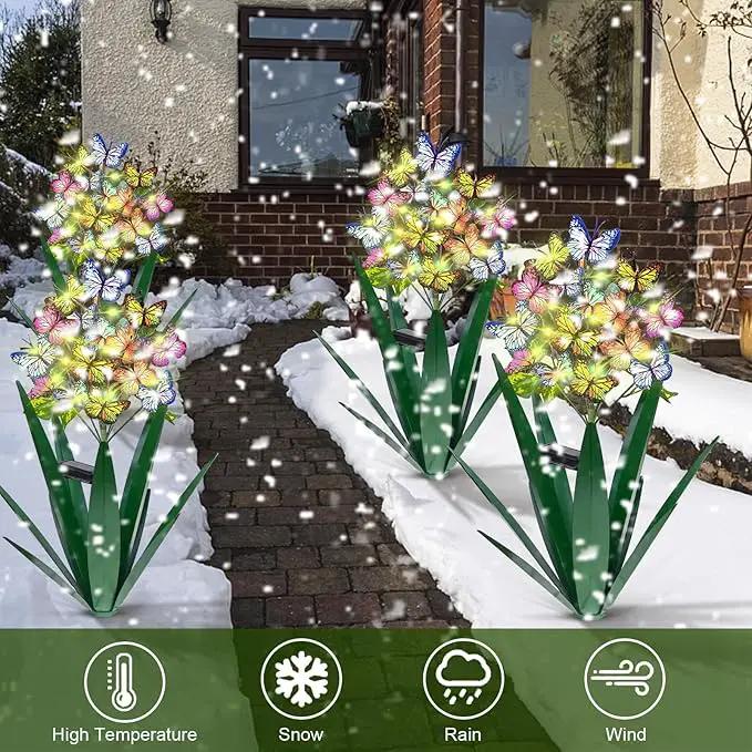 Homight Solar Metal Agave Butterfly Flower Stick Garden Sculpture - Outdoor Gift, Christmas Lights, Swaying Butterfly Sunflower Lights - Solar Outdoor (2 pcs Green) by GreenHaven Gardens