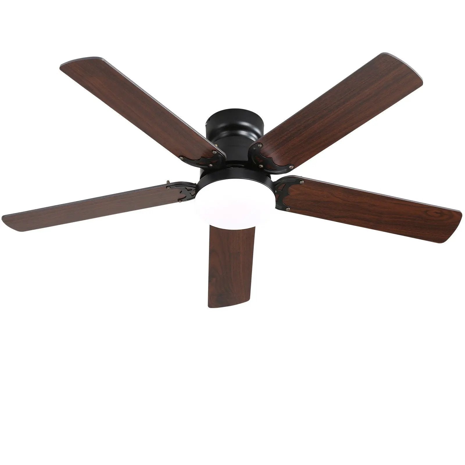 Low Profile Ceiling Fan With Reversible DC Motor, Remote Control, LED Light - Black by HouseOfZazla