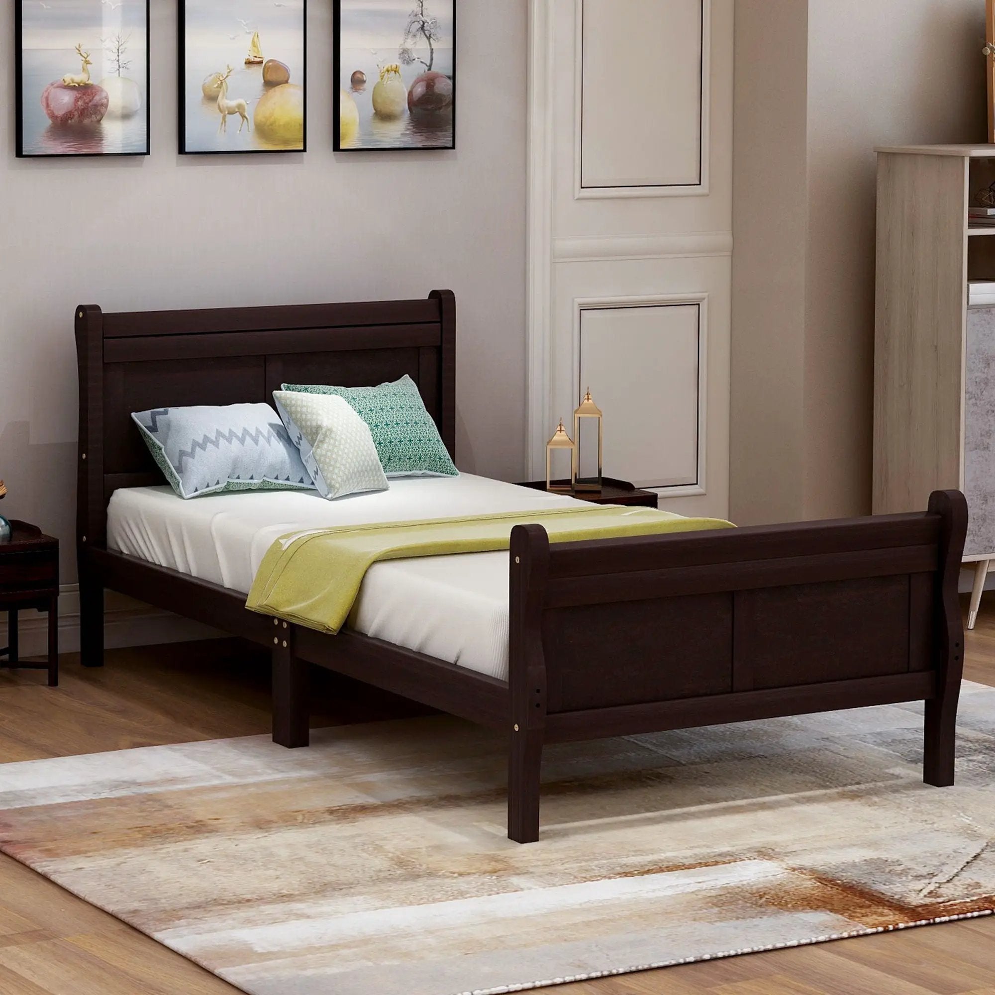 Platform Bed Frame Mattress Foundation Sleigh Bed With Headboard / Footboard / Wood Slat Suppor by HouseOfZazla