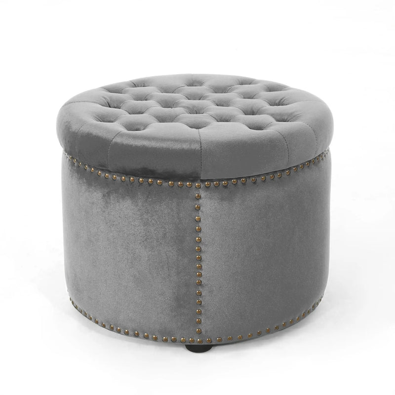 Elegant Round Ottoman Footstool With Studded Rim by HouseOfZazla