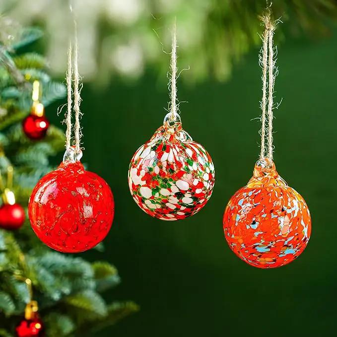 Set of 3 Blown Glass Christmas Ornament Balls for Christmas Tree Decor Glass Gazing Balls for Garden Patio Decor Glass Hanging Xmas Ornament Balls Gifted Box by GreenHaven Gardens