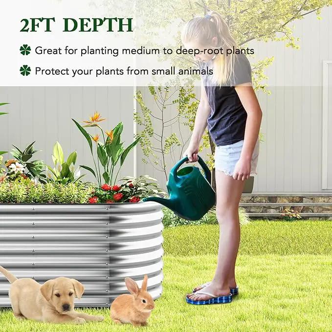 Giantex 5x3x2ft Raised Garden Bed, Large Metal Elevated Oval Planter Bed, 193 Gallon Capacity, Outdoor Planting Garden Box for Vegetable Flower Herb Grow (Silver) by GreenHaven Gardens