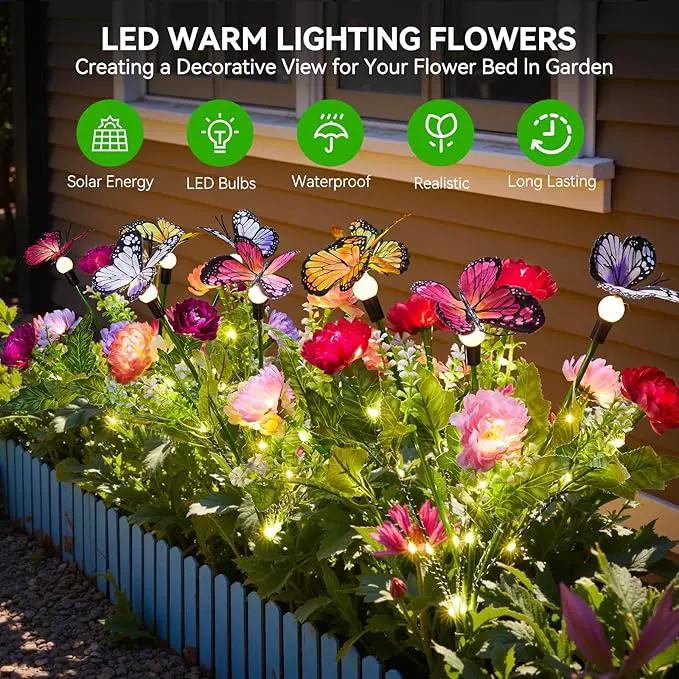 Solar Flowers Lights Outdoor Waterproof, 3 Pack 2 in 1 Solar Butterfly Bouquet for Garden Decor, LED Warm Lighting Garden Lights Outdoor for Pathway Yard Patio Decoration by GreenHaven Gardens