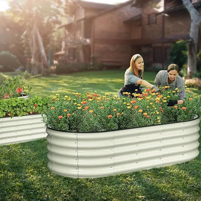 Raised Garden Bed Kit, 6x3x1.5 ft Galvanized Planter Box Outdoor with Safety Edging, Large Metal Raised Beds for Gardening Vegetables Flower Herb (Pearl White) by GreenHaven Gardens