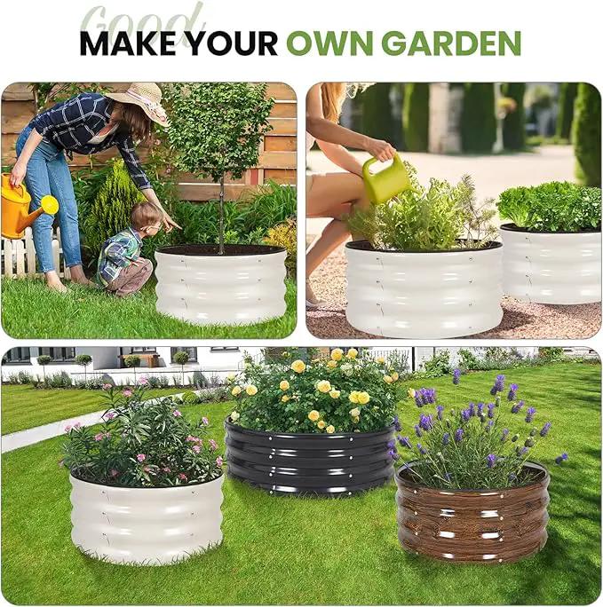G GOOD GAIN Round Raised Garden Bed - 3Pcs 2x2x1ft Galvanized Steel Planter Boxes Outdoor with Rubber Edge Trim | Metal Raised Beds for Gardening Vegetables Flowers Fruits Herbs (White) by GreenHaven Gardens