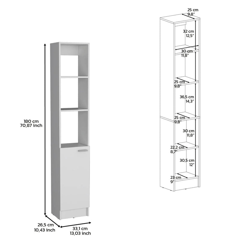 Linen Cabinet, 1 Door, 6 Shelves - White by HouseOfZazla