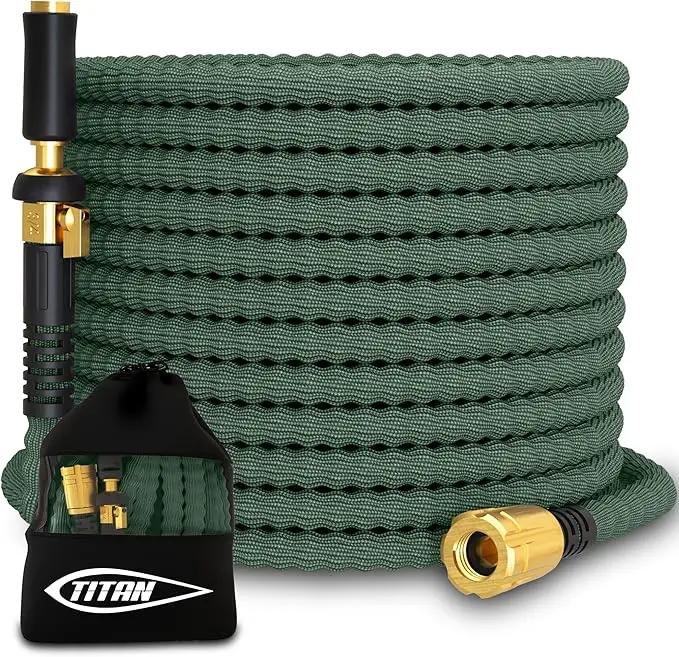 TITAN Flexible Garden Hose 10FT – Ultra Lightweight, Heavy Duty Water Hose with Brass Fittings & Jet Nozzle – Kink-Free, Non-Expanding, Durable Fabric Hose for Yard, Lawn, Car Wash, Outdoor Use by GreenHaven Gardens