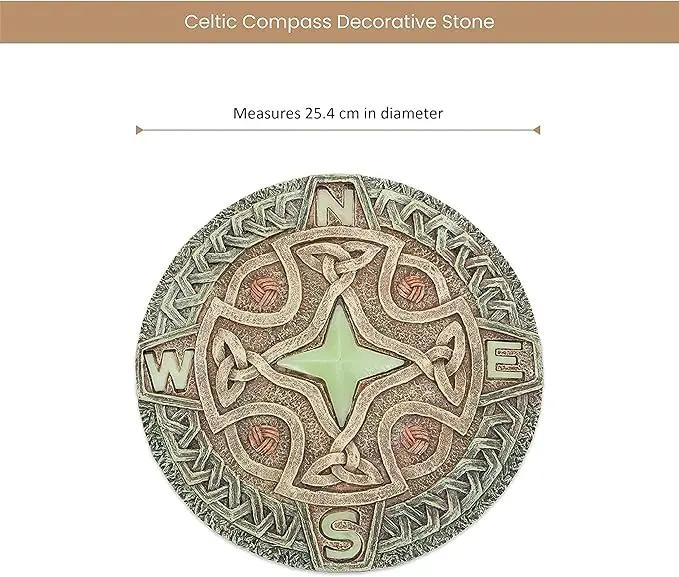 Bits and Pieces - 10” (25.5 cm) Glow-in-The-Dark Celtic Compass Decorative Stone - Yard Decoration – Beautiful Lawn/Garden Stone by GreenHaven Gardens