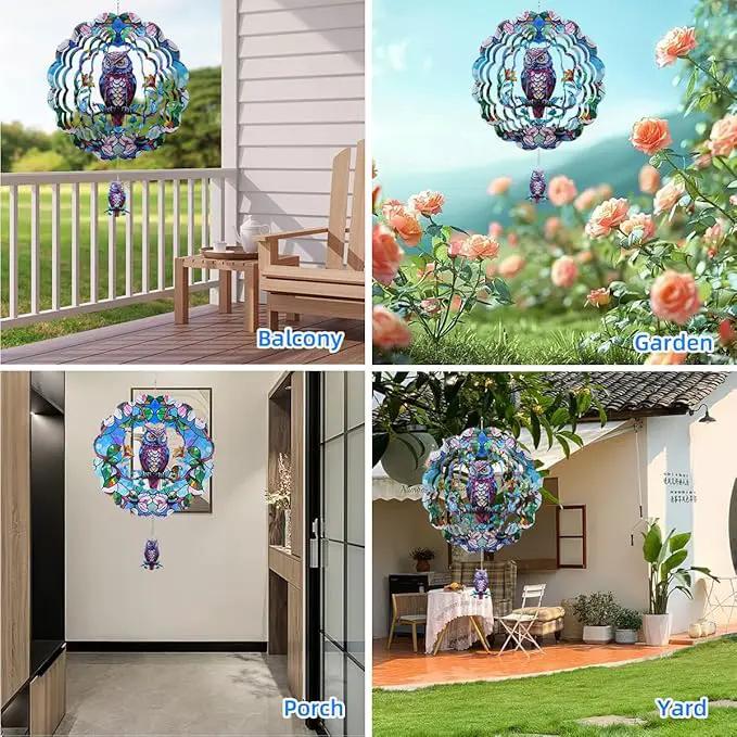 Wind Spinners Outdoor, FACIACC Owl Metal 3D Hanging Garden Decor, 12-inch Stainless Steel Wind Spinner with Tail Spinner, Wind Sculptures for Indoor Patio Lawn Yard, Ornament Gift for Women/Men by GreenHaven Gardens