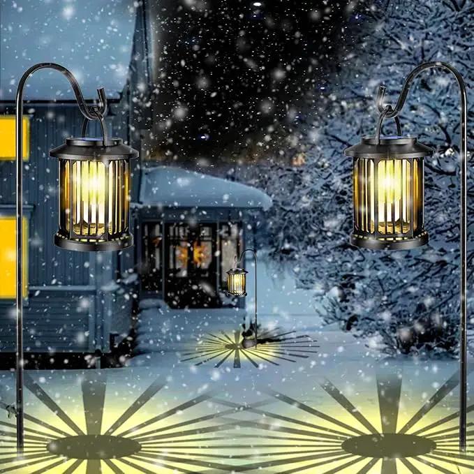Solar Lanterns Outdoor All-Weather Resistance Upgraded Solar-Powered LED Flame Lanterns - Waterproof Outdoor Hanging Solar Lighting for Garden, Porch, and Pathway Decor (2) by GreenHaven Gardens